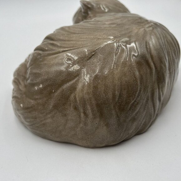 Vintage Tan Brown Kitty Cat Sleeping Napping Large Ceramic Statue Figurine 11" - Picture 9 of 10